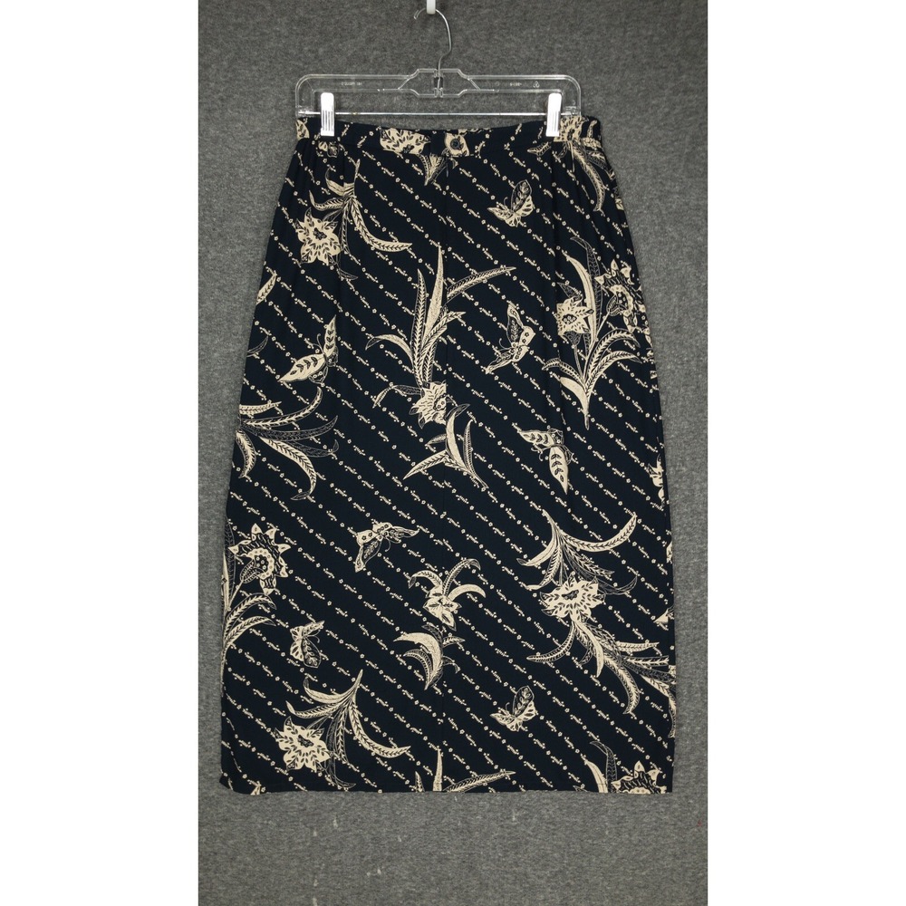 Emma James Liz Claiborne Skirt Women's 12 Black Floral A-Line Midi Polyester - Picture 11 of 11